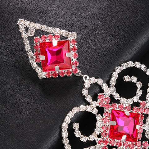 Bohemian Rose Red Long Fringe Large Crystal Earrings CODE: KAR2033