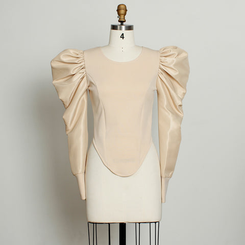 New Lantern Long Sleeve O Neck Irregular Bodycon Shiny Patchwork Shirt CODE: KAR2038