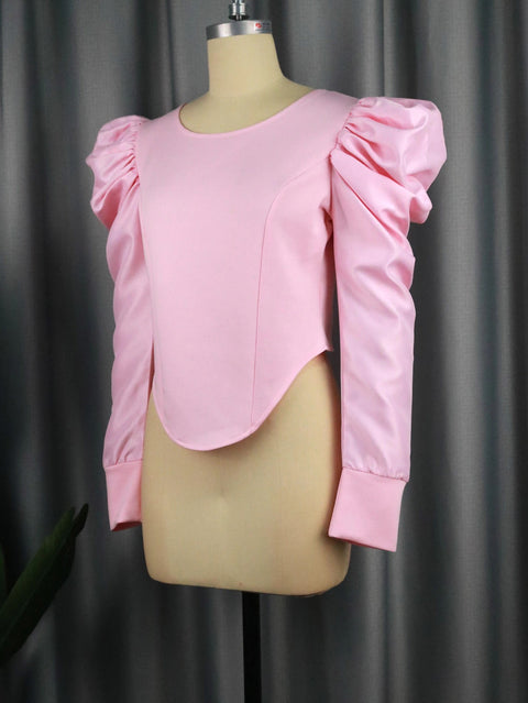 New Lantern Long Sleeve O Neck Irregular Bodycon Shiny Patchwork Shirt CODE: KAR2038
