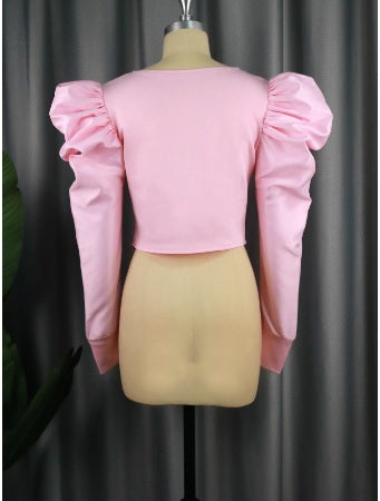 New Lantern Long Sleeve O Neck Irregular Bodycon Shiny Patchwork Shirt CODE: KAR2038