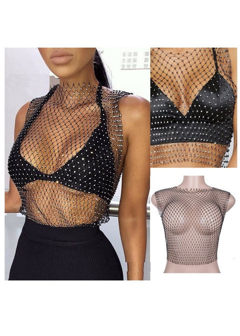 Summer Fashion Sexy Sequins Mesh Cover-Ups Lace Crochet Top CODE: KAR2048