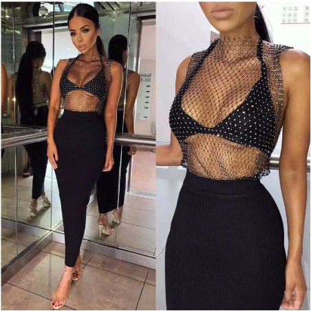 Summer Fashion Sexy Sequins Mesh Cover-Ups Lace Crochet Top CODE: KAR2048