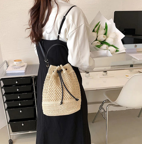 Summer Casual Woven Straw Bucket Bag CODE: KAR2071