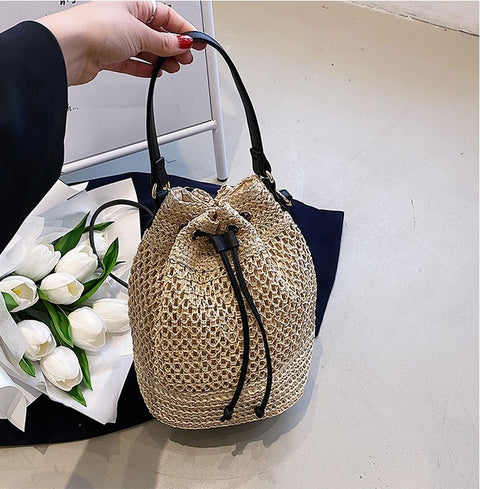 Summer Casual Woven Straw Bucket Bag CODE: KAR2071