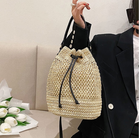 Summer Casual Woven Straw Bucket Bag CODE: KAR2071