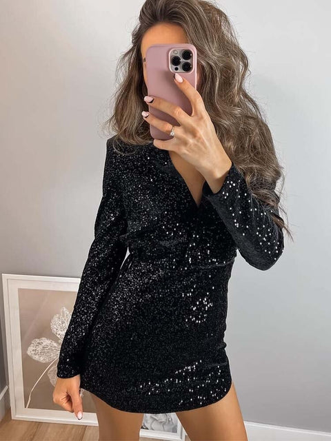 Sequins Fashion Elegant Long Sleeve Mini Dress CODE: KAR2082