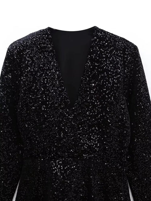 Sequins Fashion Elegant Long Sleeve Mini Dress CODE: KAR2082