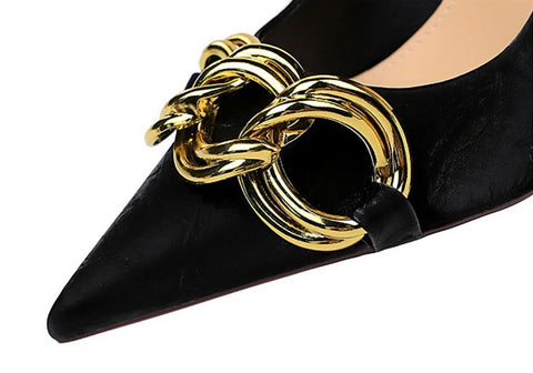 Fashion Big Metal Buckle Shallow Pumps Thin Heels SIZE: 35 CODE: READY1480