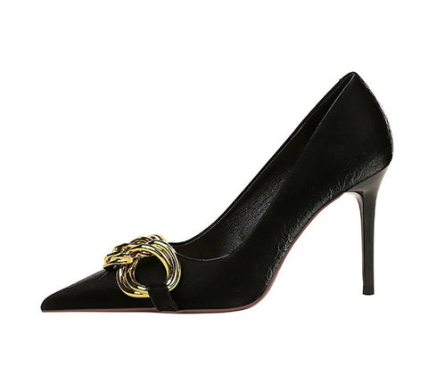 New Fashion Big Metal Buckle Shallow Pumps Thin Heels CODE: KAR2085