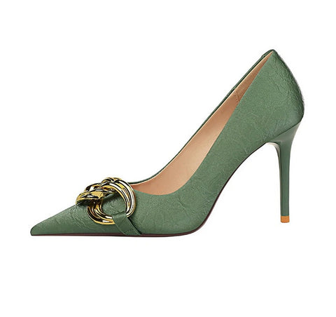New Fashion Big Metal Buckle Shallow Pumps Thin Heels CODE: KAR2085