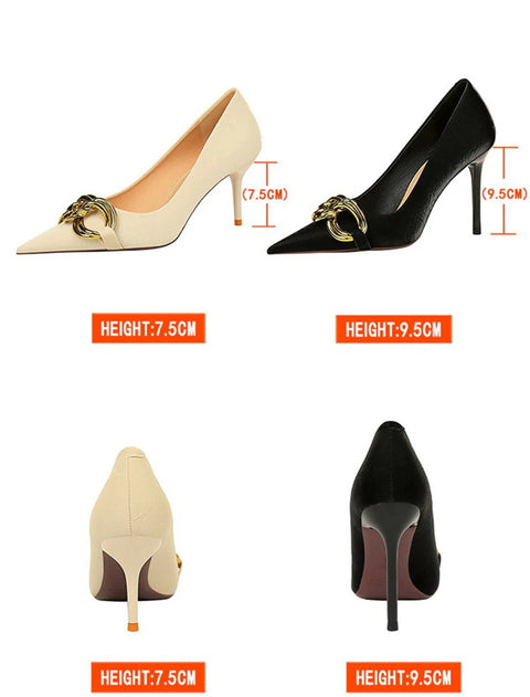 New Fashion Big Metal Buckle Shallow Pumps Thin Heels CODE: KAR2085