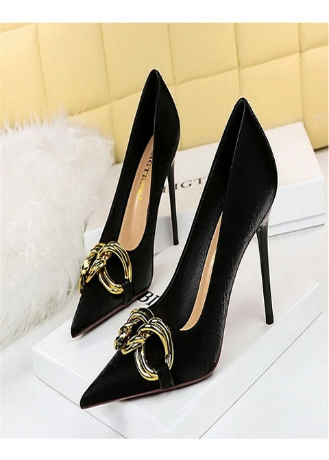 Fashion Big Metal Buckle Shallow Pumps Thin Heels SIZE: 35 CODE: READY1480