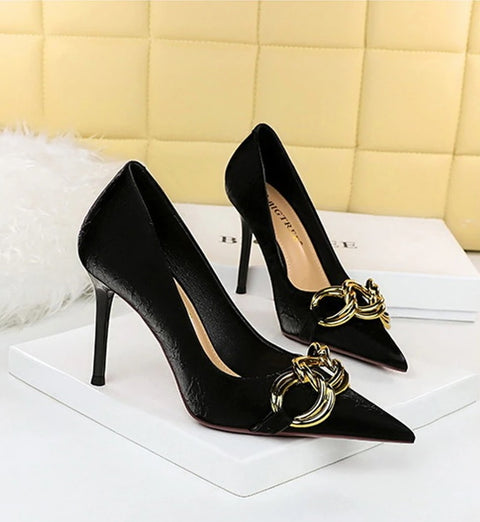 Fashion Big Metal Buckle Shallow Pumps Thin Heels SIZE: 35 CODE: READY1480