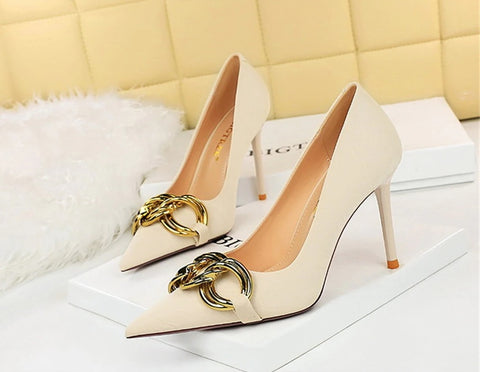 Big Metal Buckle Shallow Pumps Thin Heel SIZE: 34 CODE: READY1420