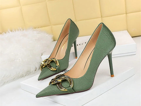 New Fashion Big Metal Buckle Shallow Pumps Thin Heels CODE: KAR2085