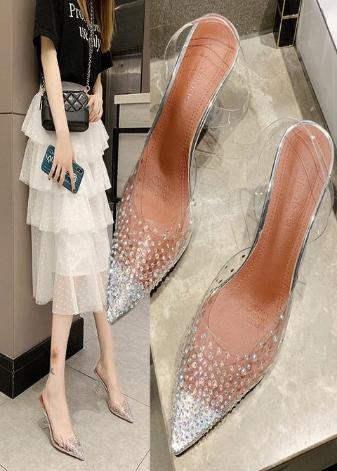 Sexy Transparent Rhinestones Pointed Toe Perspex Clear Spike Heel CODE: KAR2119