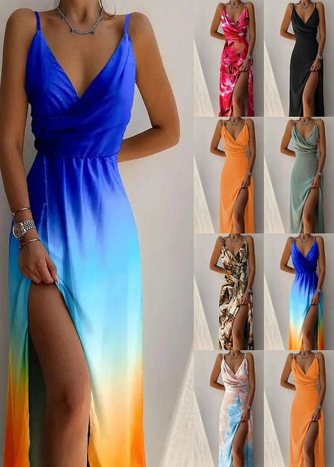 Summer Tropical Print Halter Sleeveless Sexy camisole Large swing Maxi Dress CODE: KAR2121