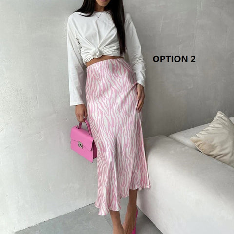 Summer Elegant Midi Satin Printed High Waist Bodycon Pencil Slim Skirt CODE: KAR2131
