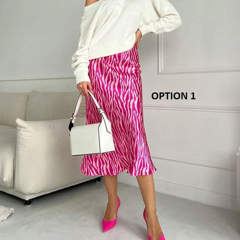 Summer Elegant Midi Satin Printed High Waist Bodycon Pencil Slim Skirt CODE: KAR2131