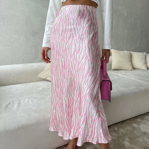 Summer Elegant Midi Satin Printed High Waist Bodycon Pencil Slim Skirt CODE: KAR2131