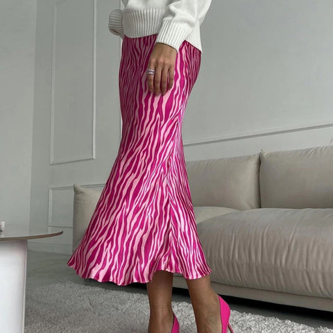 Summer Elegant Midi Satin Printed High Waist Bodycon Pencil Slim Skirt CODE: KAR2131
