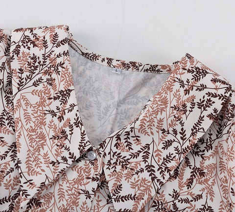 Summer Loose Print Fashion Lapel Short Puff Sleeve Mini Dress CODE: KAR2132