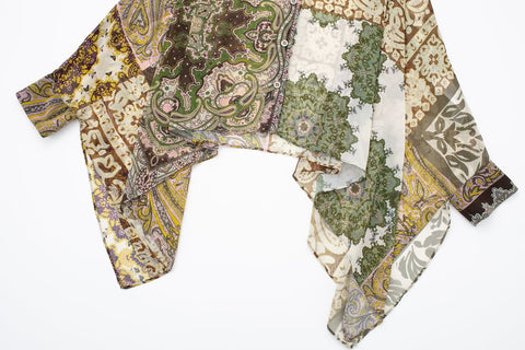 Summer Print Cape Boho Button Up Long Sleeve Patchwork Top + Pant 2 Piece Set CODE: KAR2140