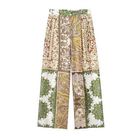 Summer Print Cape Boho Button Up Long Sleeve Patchwork Top + Pant 2 Piece Set CODE: KAR2140