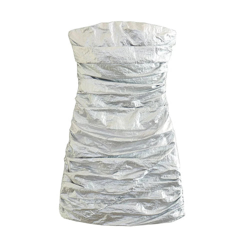 Sexy Backless Off Shoulder Silver Bodycon Corset Mini Dress CODE: KAR2203