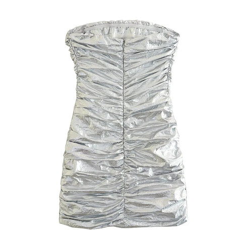 Sexy Backless Off Shoulder Silver Bodycon Corset Mini Dress CODE: KAR2203