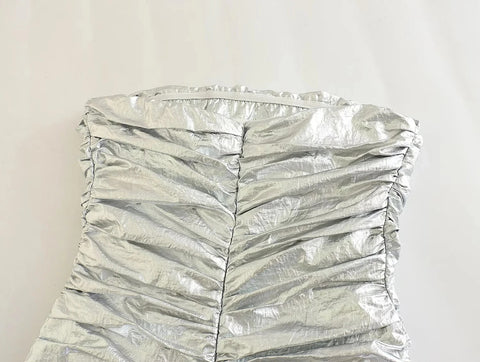 Sexy Backless Off Shoulder Silver Bodycon Corset Mini Dress CODE: KAR2203