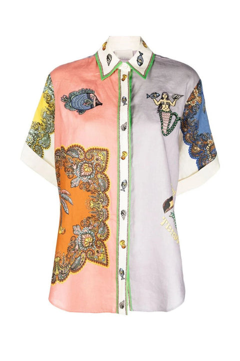 Summer Short Sleeve Single Breasted Top Wide Leg Print Pant Set CODE: KAR2226