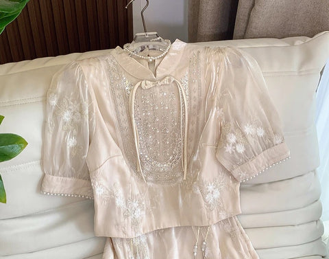 Summer New Elegant Korean Sequin Pendant Top + High Waist Skirt Casual 2-Piece Set CODE: KAR2228