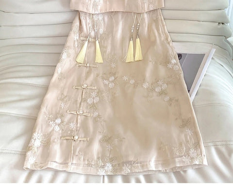 Summer New Elegant Korean Sequin Pendant Top + High Waist Skirt Casual 2-Piece Set CODE: KAR2228
