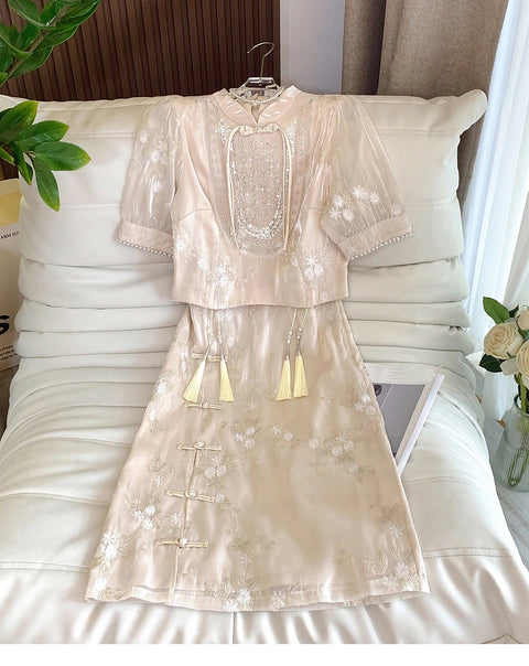 Summer New Elegant Korean Sequin Pendant Top + High Waist Skirt Casual 2-Piece Set CODE: KAR2228