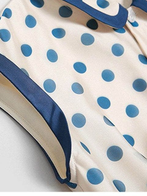 New Fashion Bow Neck Slim Waist Big Swinging Short Sleeve Dot Print Dress CODE: KAR2232