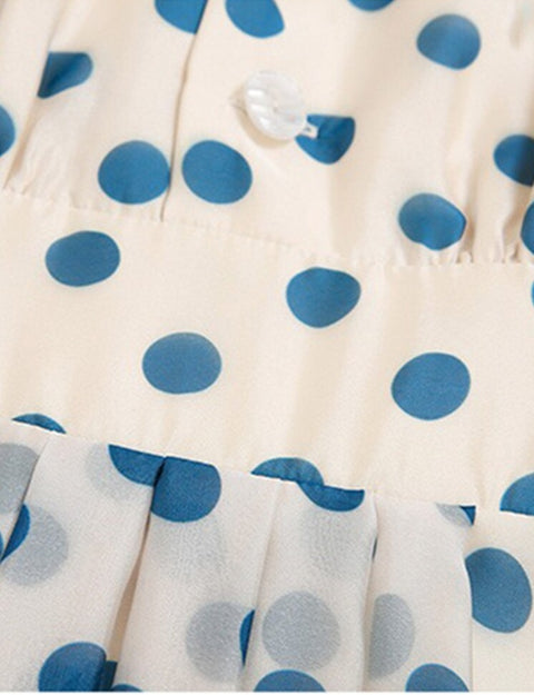 New Fashion Bow Neck Slim Waist Big Swinging Short Sleeve Dot Print Dress CODE: KAR2232