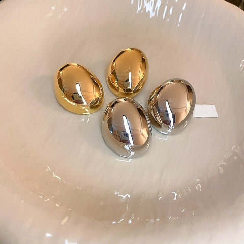 New Fashion Electroplated Smooth Geometric Oval Bean Stud Earrings CODE: KAR2240