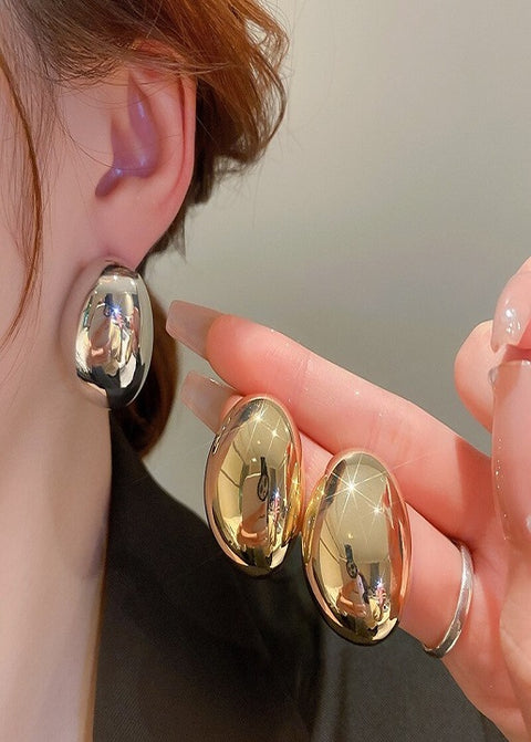 New Fashion Electroplated Smooth Geometric Oval Bean Stud Earrings CODE: KAR2240