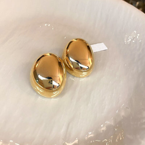 New Fashion Electroplated Smooth Geometric Oval Bean Stud Earrings CODE: KAR2240