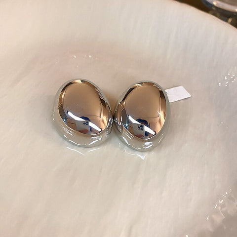 New Fashion Electroplated Smooth Geometric Oval Bean Stud Earrings CODE: KAR2240