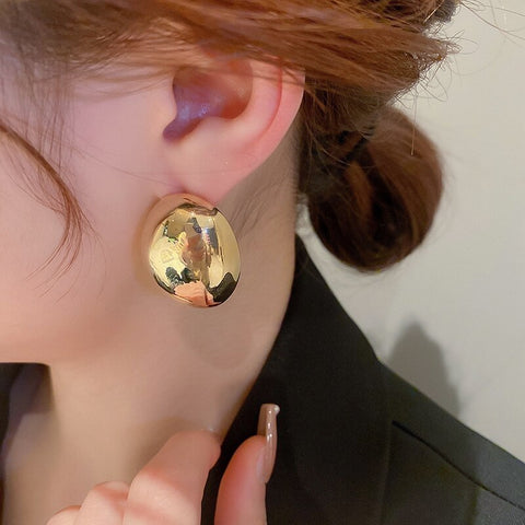 New Fashion Electroplated Smooth Geometric Oval Bean Stud Earrings CODE: KAR2240