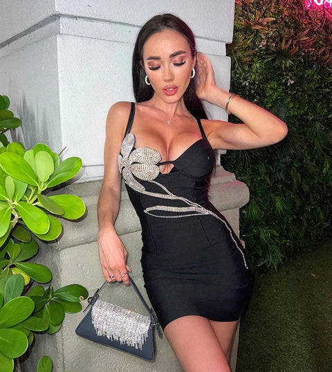 New Spaghetti Strap Bandage Sexy Diamond Bodycon Mini Dress CODE: KAR2257