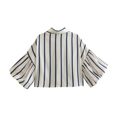 New Fashion Loose Bubble Sleeve Printed Striped Shirt CODE: KAR2268