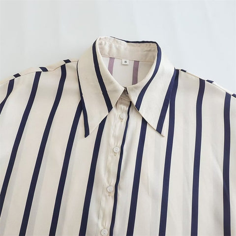 New Fashion Loose Bubble Sleeve Printed Striped Shirt CODE: KAR2268