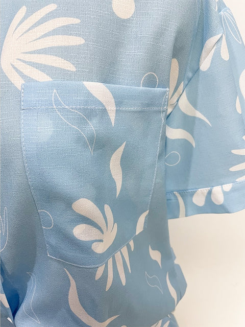 Summer Turn Down Collar Hand-Painted Pocket Shirt Elastic Waist Printed Loose Short Set CODE: KAR2273