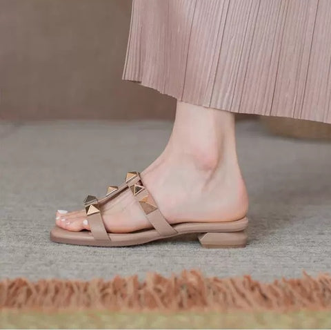 New Fashion Studded Decorative Ankle Buckle Strap Low Square Heel Open Toe Sandal CODE: KAR2284