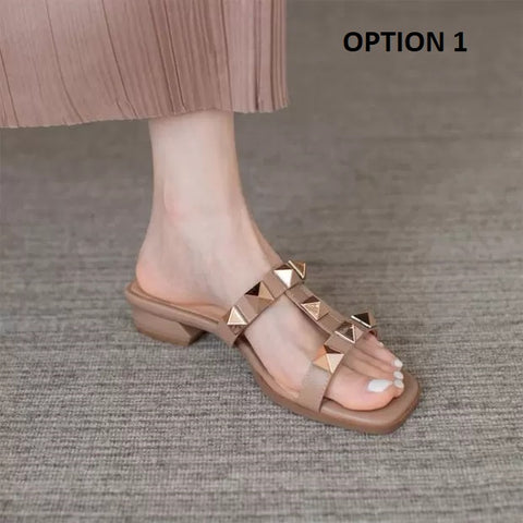 New Fashion Studded Decorative Ankle Buckle Strap Low Square Heel Open Toe Sandal CODE: KAR2284
