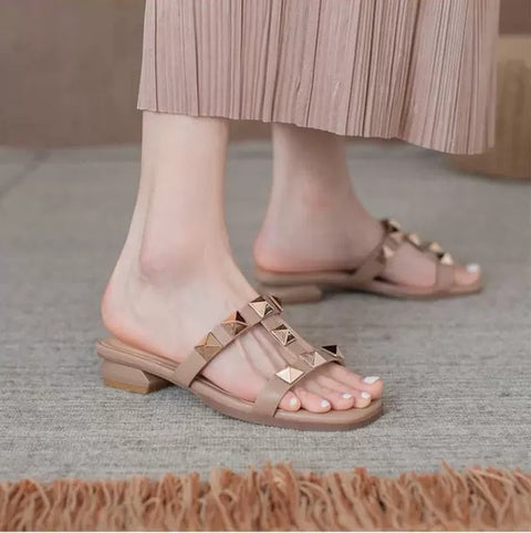 New Fashion Studded Decorative Ankle Buckle Strap Low Square Heel Open Toe Sandal CODE: KAR2284