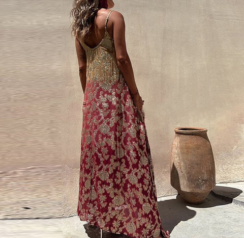 Summer Elegant Pattern Print Fashion V Neck Pockets Sleeveless Long Dress CODE: KAR2294